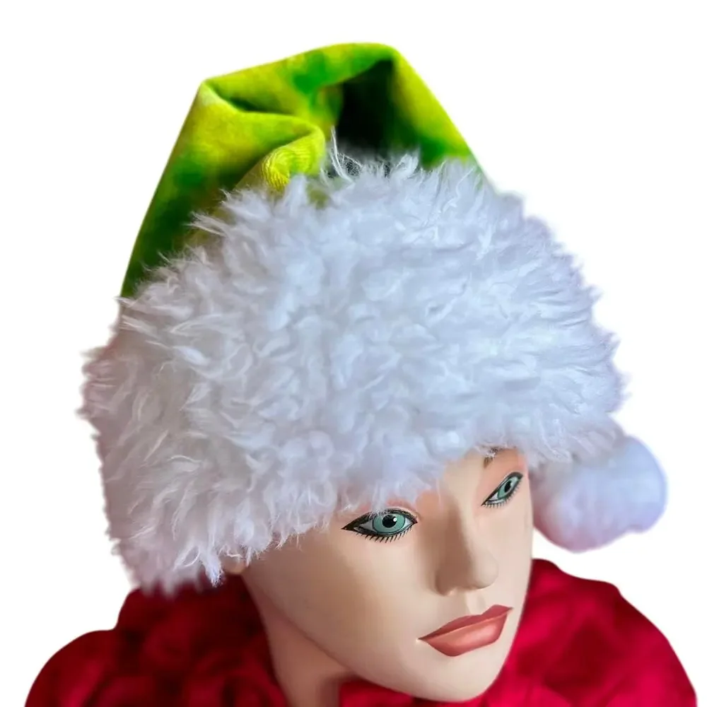 Santa Hat Handcrafted Tie-Dye Christmas Holiday Party Green Grinch Brand New